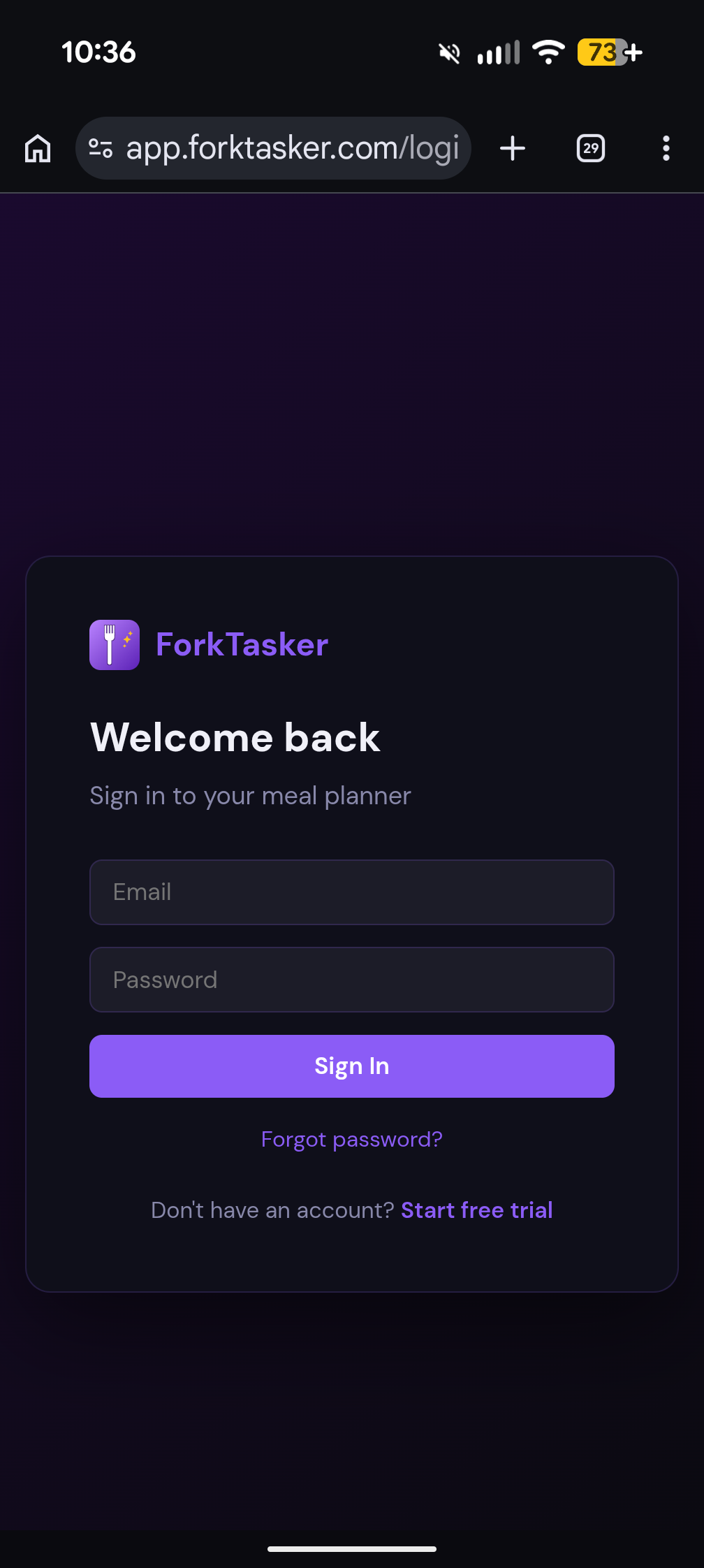 ForkTasker open in Chrome on Android