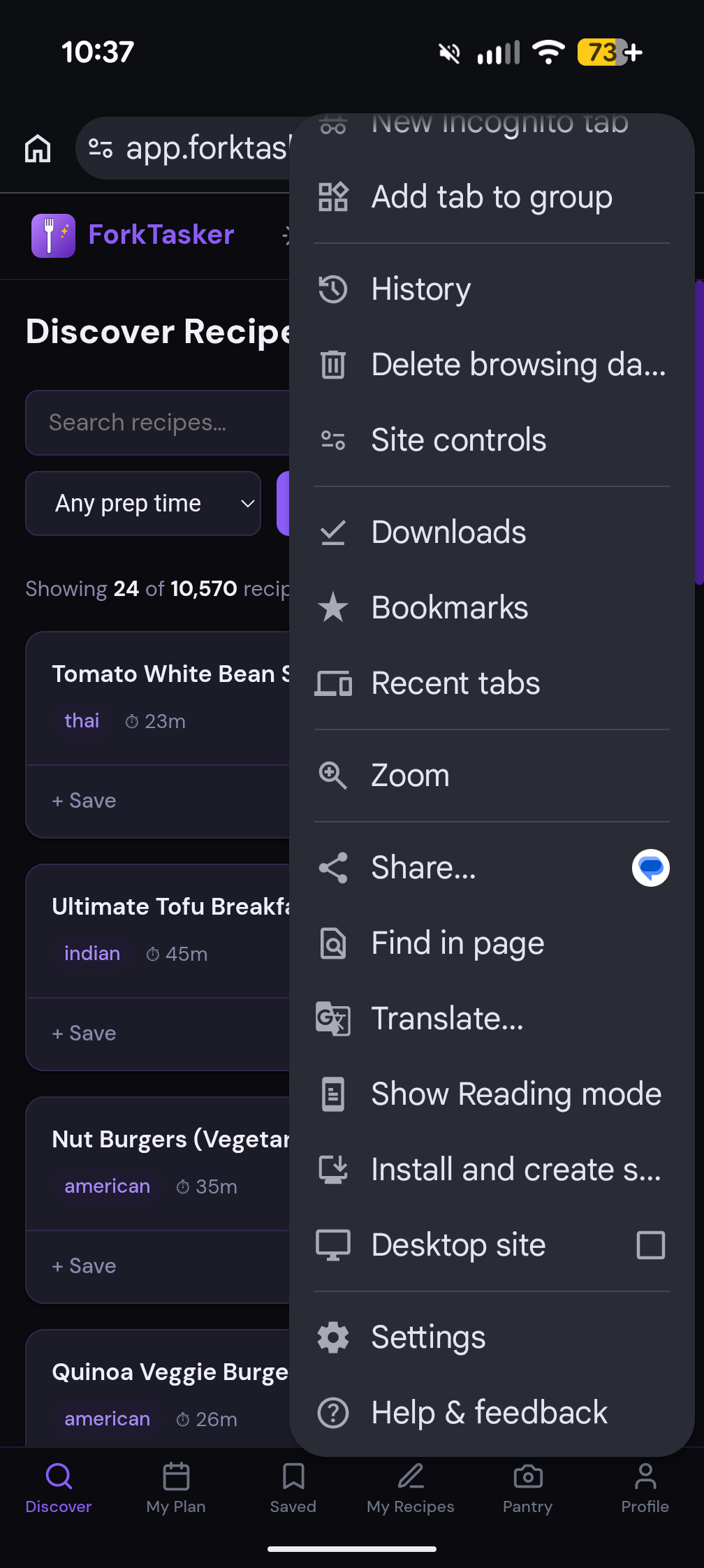 Chrome menu showing Add to Home screen