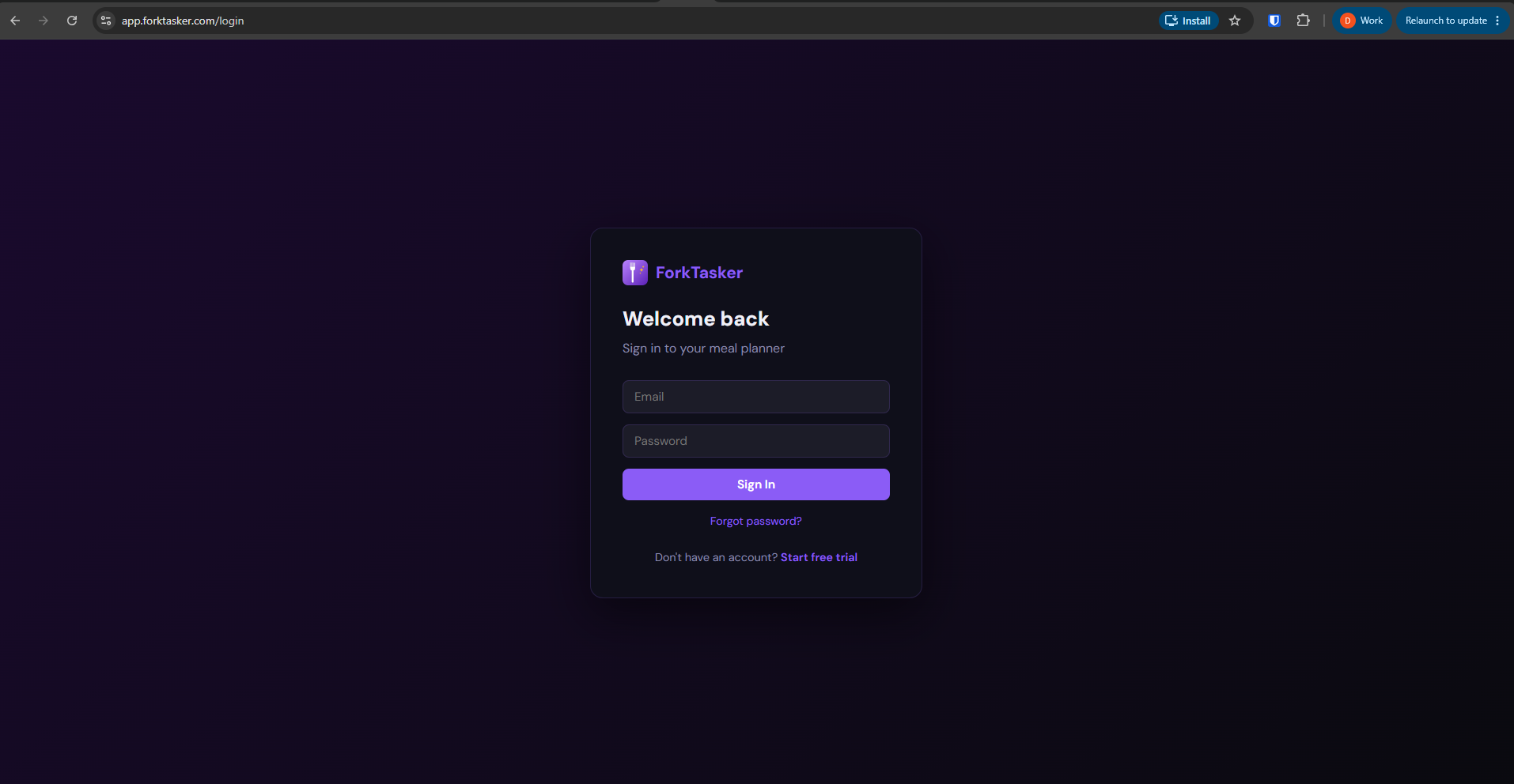 ForkTasker open in Chrome on desktop