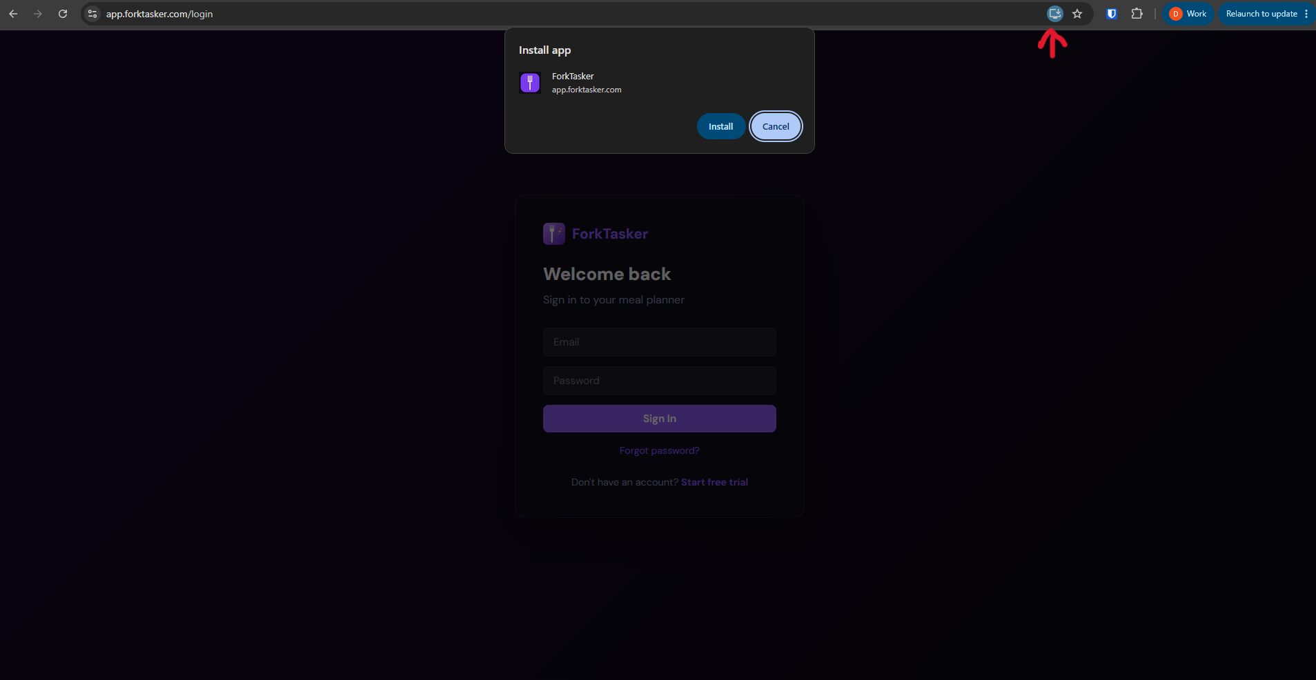 Chrome install prompt for ForkTasker